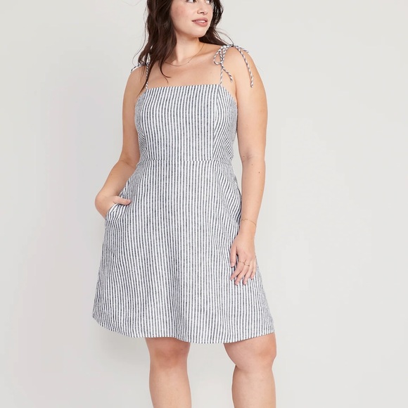 NWT OLD NAVY Fit & Flare Matching Tie-Strap Mini Dres: Blue Stripe SIZE XLARGE - Picture 5 of 9